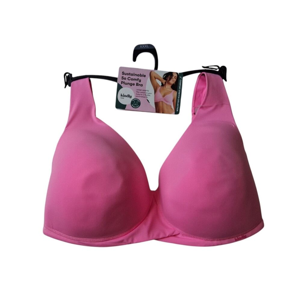 Kindly Yours So Comfy Neon Candy Pink Micro Wire Free Plunge Bra Women's XXXL